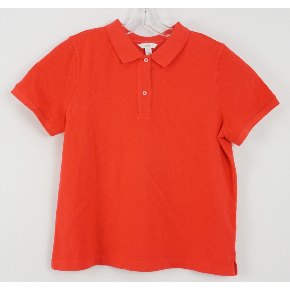 NWOT 1901 Men's Large Short Sleeve Orange 100% Cotton 2 Button Spread Polo Shirt